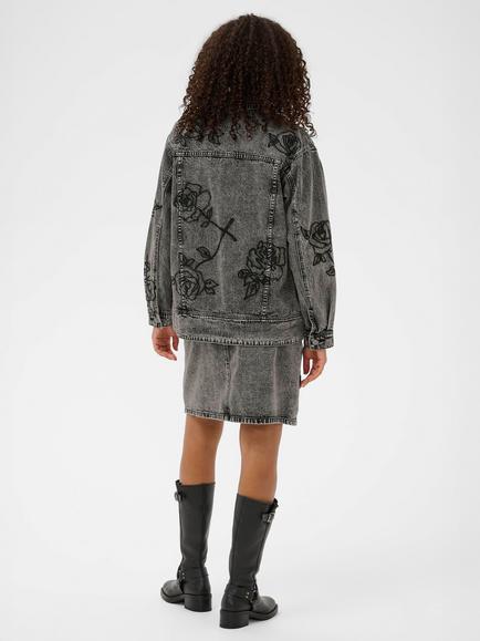KAFFE Ross Cotton Floral Denim Jacket - view 2, Dark Grey