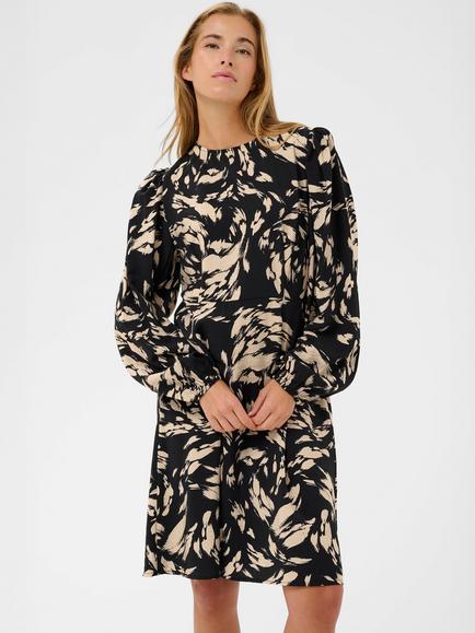 KAFFE Ulla Graphic Dress containing LENZING™ ECOVERO™ Viscose, Black/Grey, Black/Grey