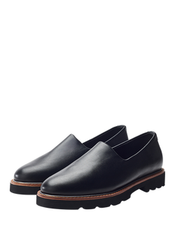 Moda in Pelle Ekina Leather Pointed Toe Flat Heel Loafers - view 2, Black