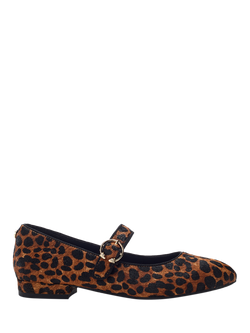 Moda in Pelle Firuta Leopard Print Round Toe Flat Heel Buckle Shoes, Brown/Multi