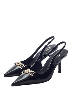 Moda in Pelle Ginen Leather Pointed Toe Stiletto Heel Slingback Court Shoes - view 2, Black