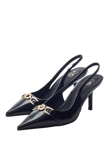 Moda in Pelle Ginen Leather Pointed Toe Stiletto Heel Slingback Court Shoes - view 2, Black
