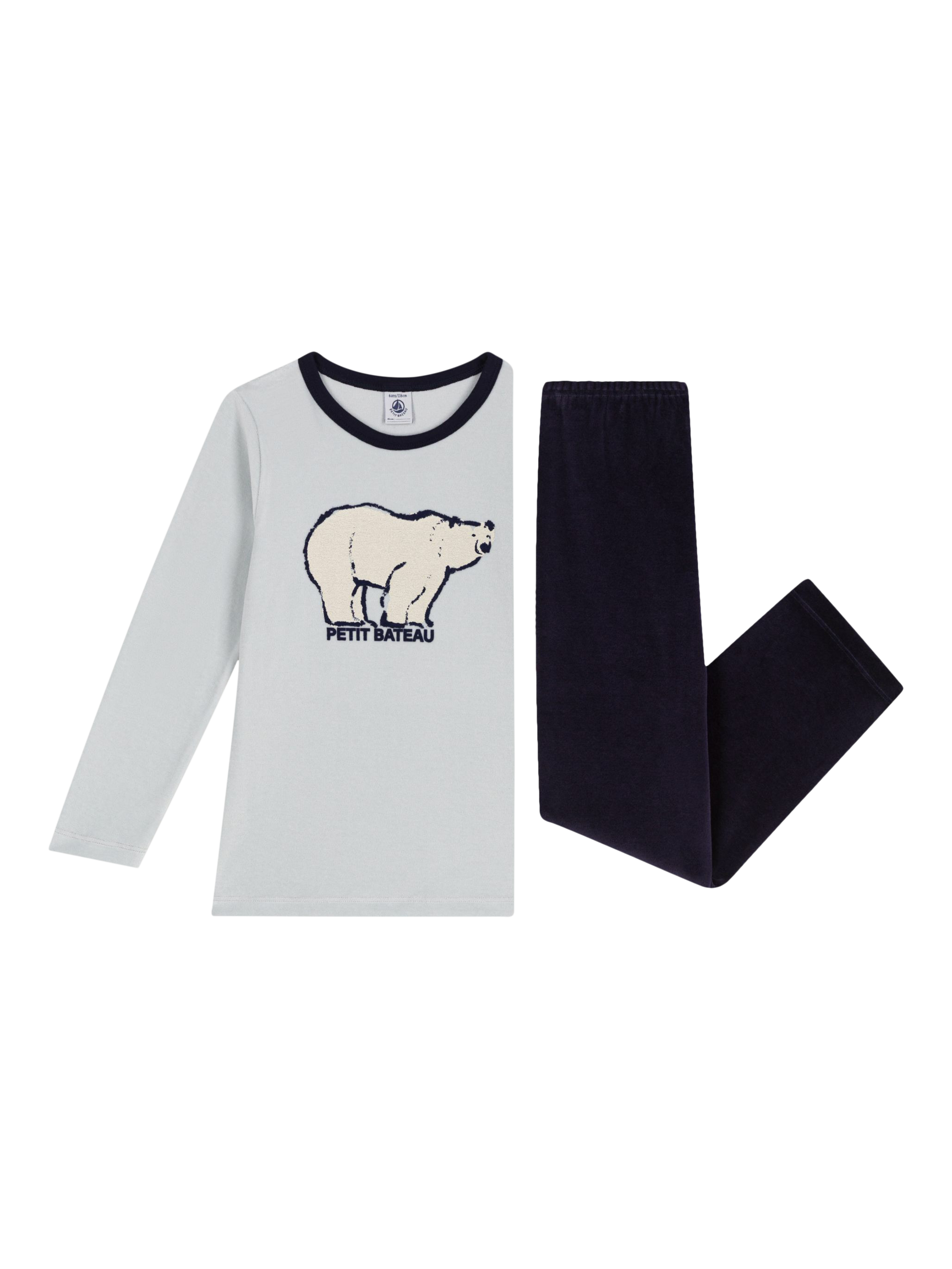 Product image 1 of 3, which shows Petit Bateau Kids' Cotton Polar Bear Pyjama Set, Soir/Co2, 2 years