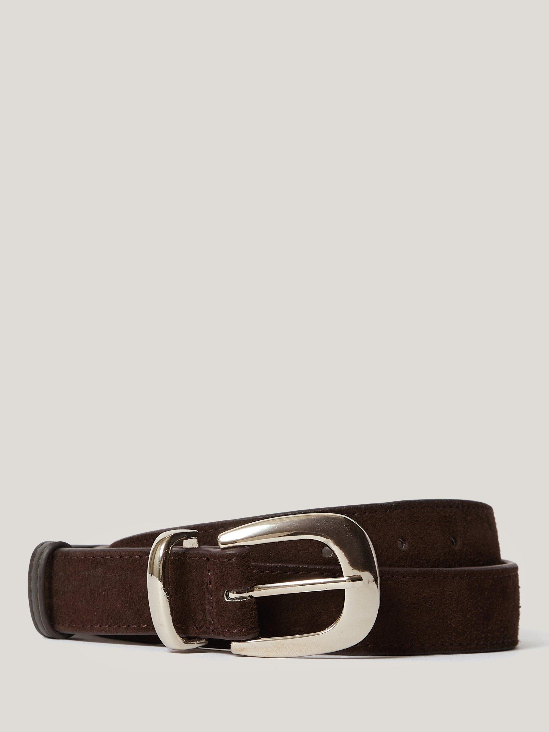 Product image 1 of 3, which shows Jigsaw Western Suede Belt, Chocolate, S