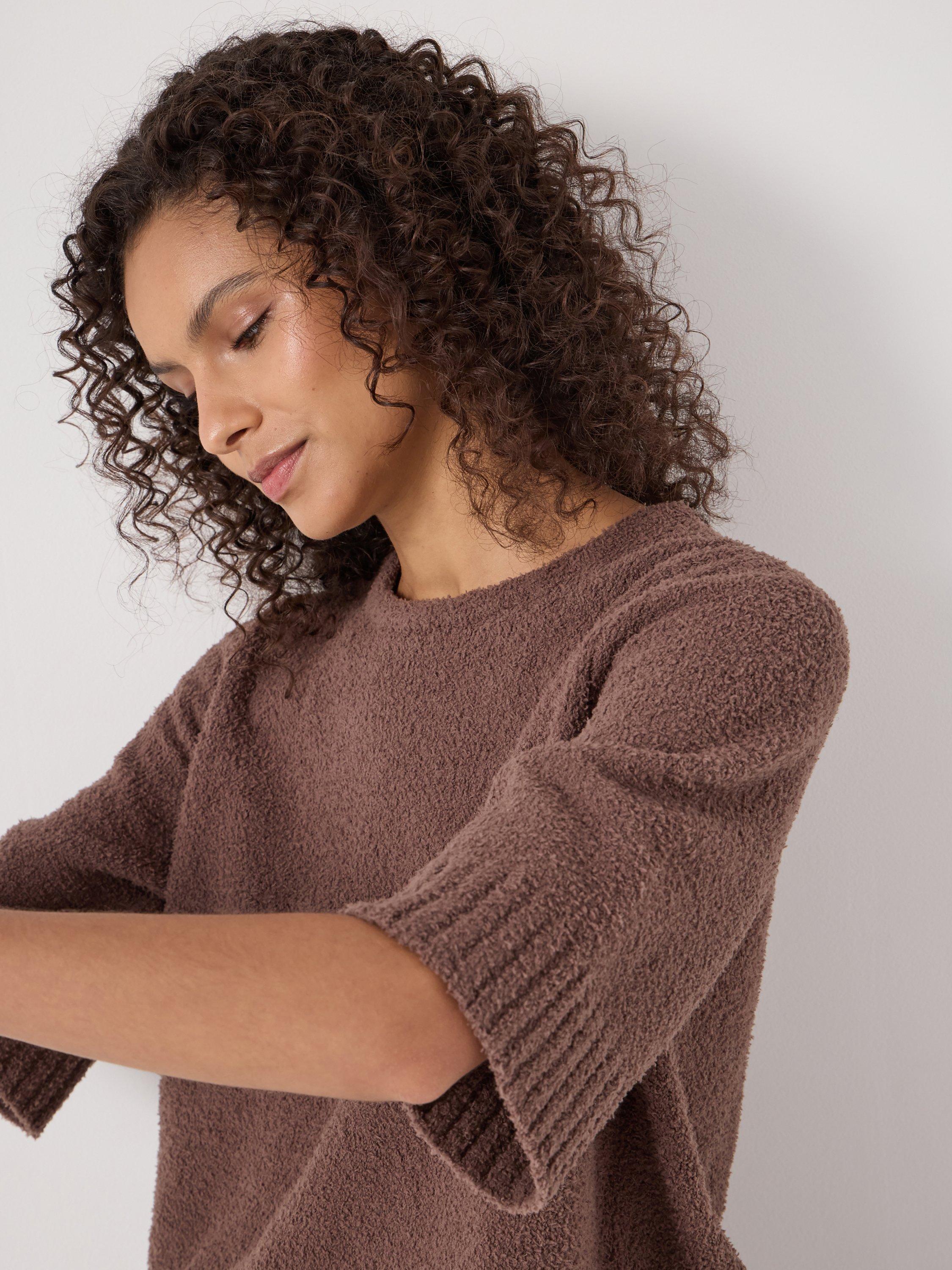 Product image 5 of 5, which shows HUSH Lux Super Soft Pyjama Top, Mocha Brown, XS-S