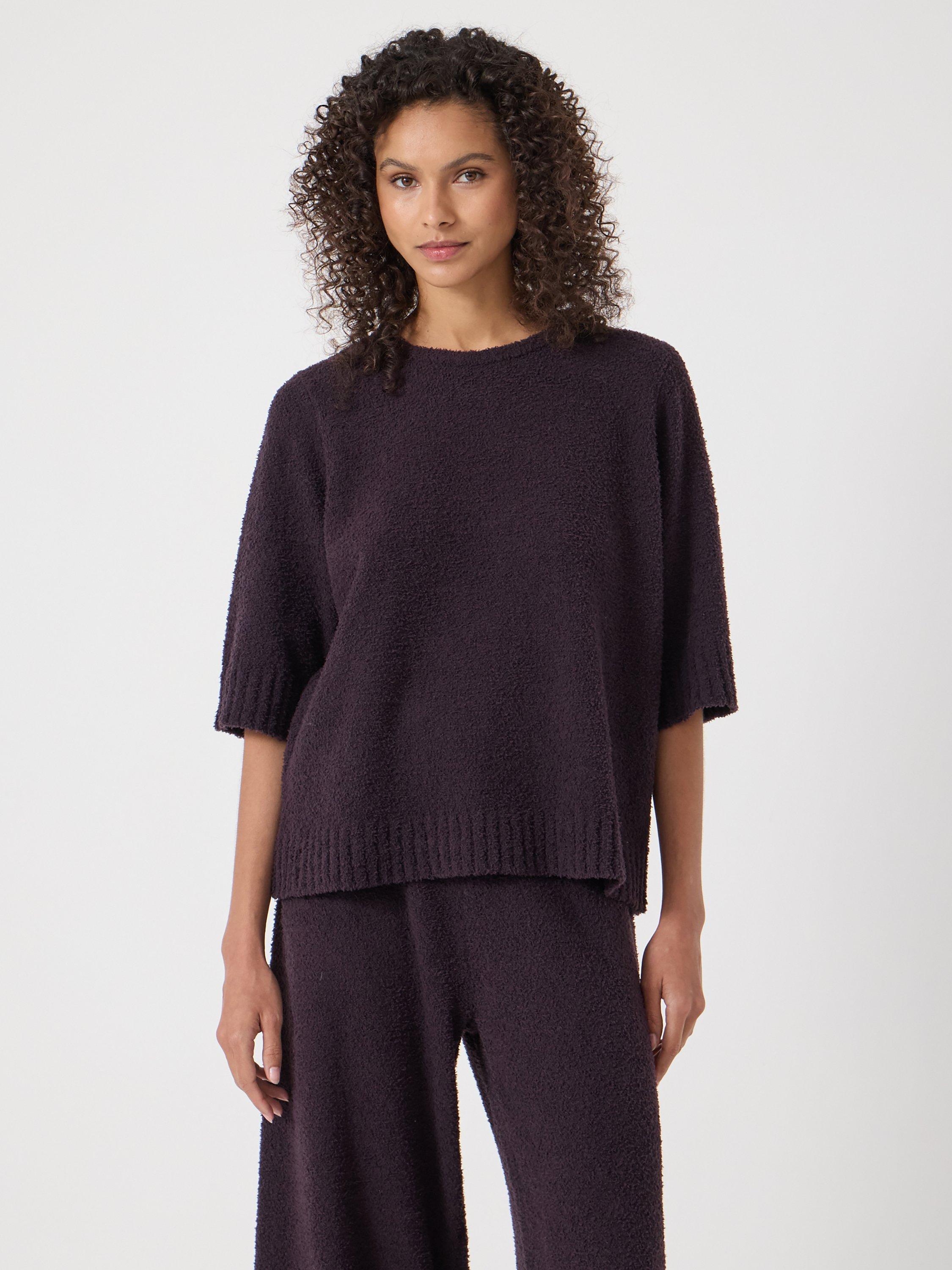 Product image 1 of 5, which shows HUSH Lux Super Soft Pyjama Top, Plum Purple, XS-S