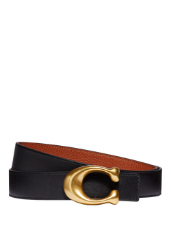 Coach Signature Buckle Reversible Leather Belt, Black/Tan, Black