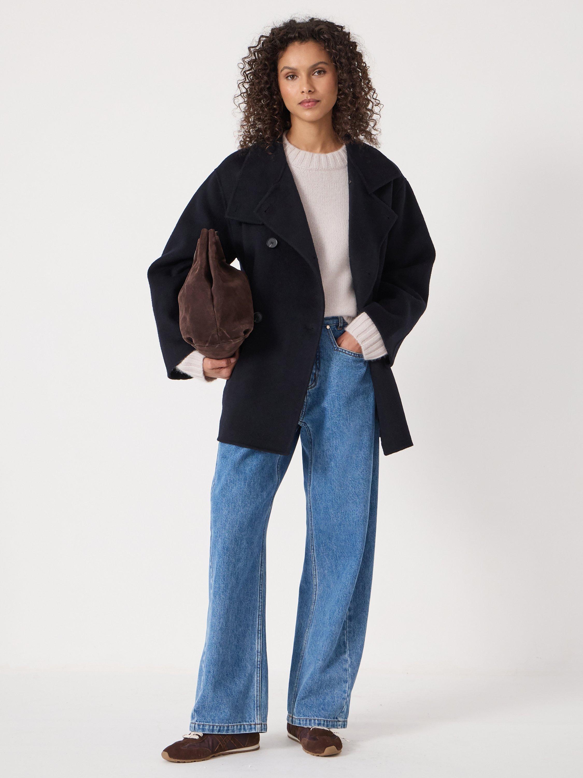 Product image 2 of 4, which shows HUSH Belted Pure Wool Pea Coat, Dark Navy, L-XL