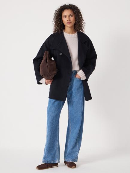 HUSH Belted Pure Wool Pea Coat, Dark Navy - view 2, Dark Navy