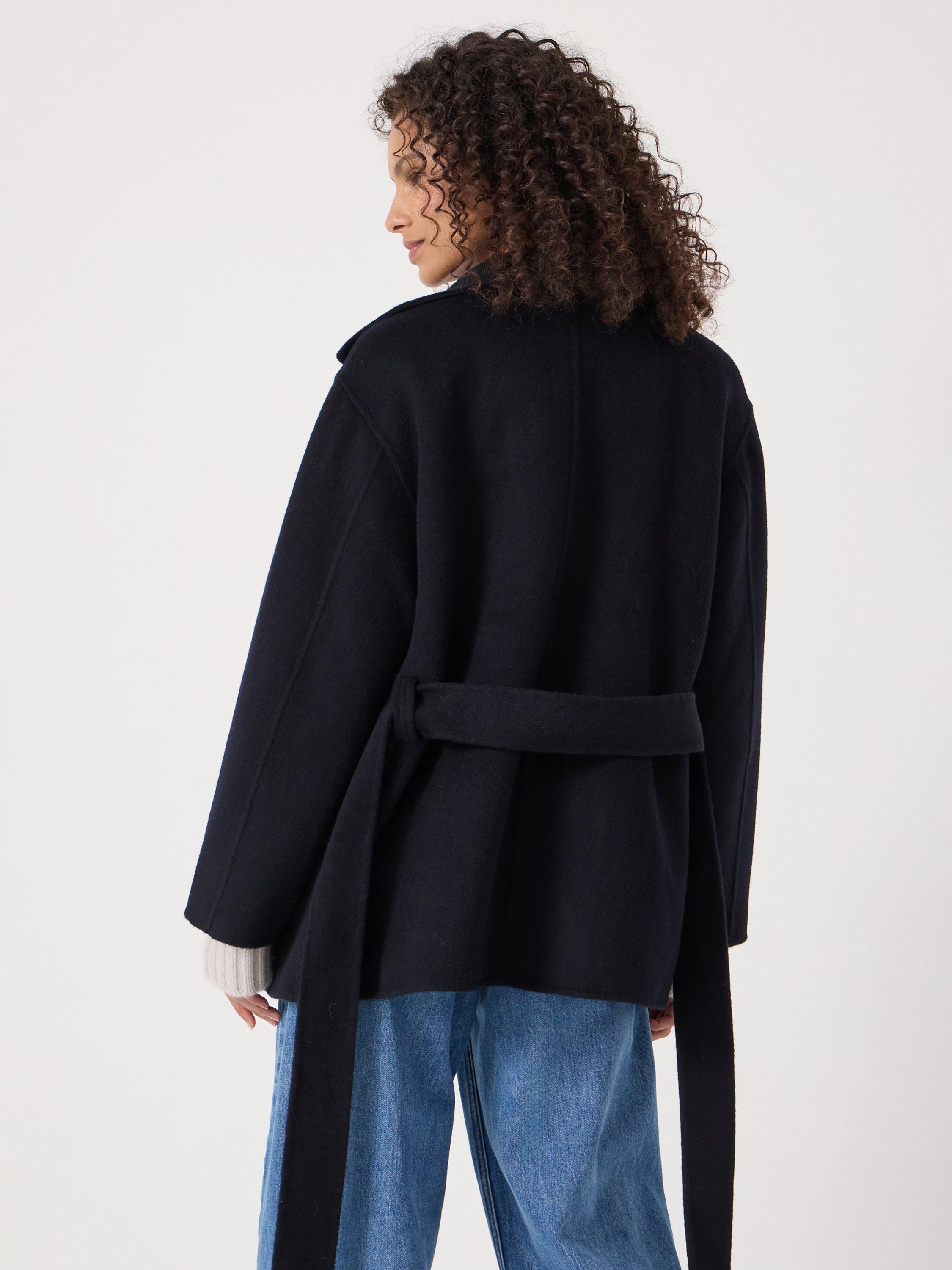 Product image 3 of 4, which shows HUSH Belted Pure Wool Pea Coat, Dark Navy, L-XL