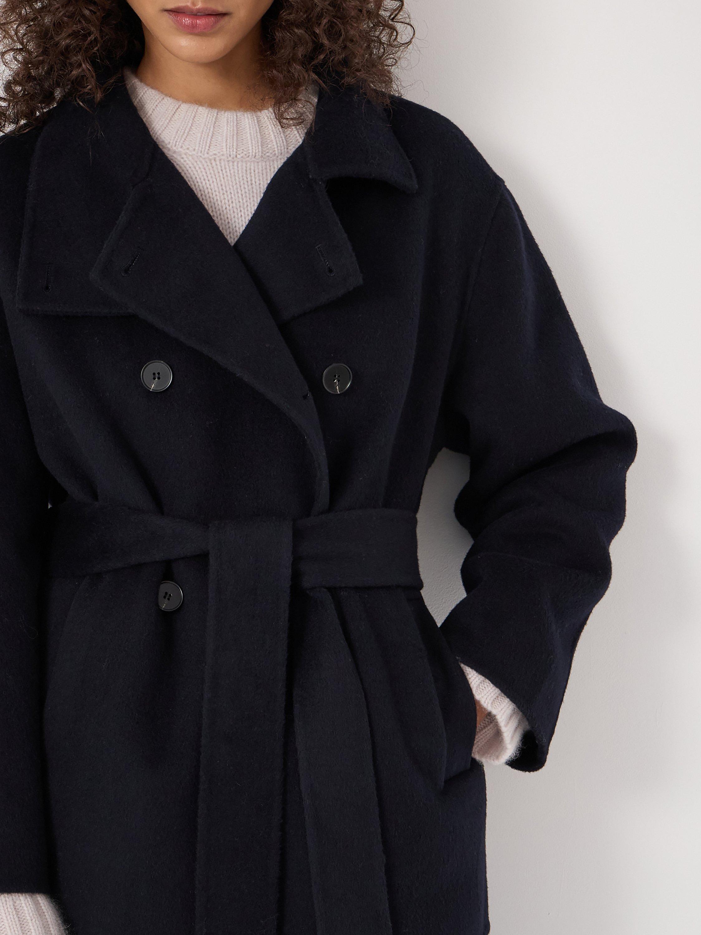 Product image 4 of 4, which shows HUSH Belted Pure Wool Pea Coat, Dark Navy, L-XL