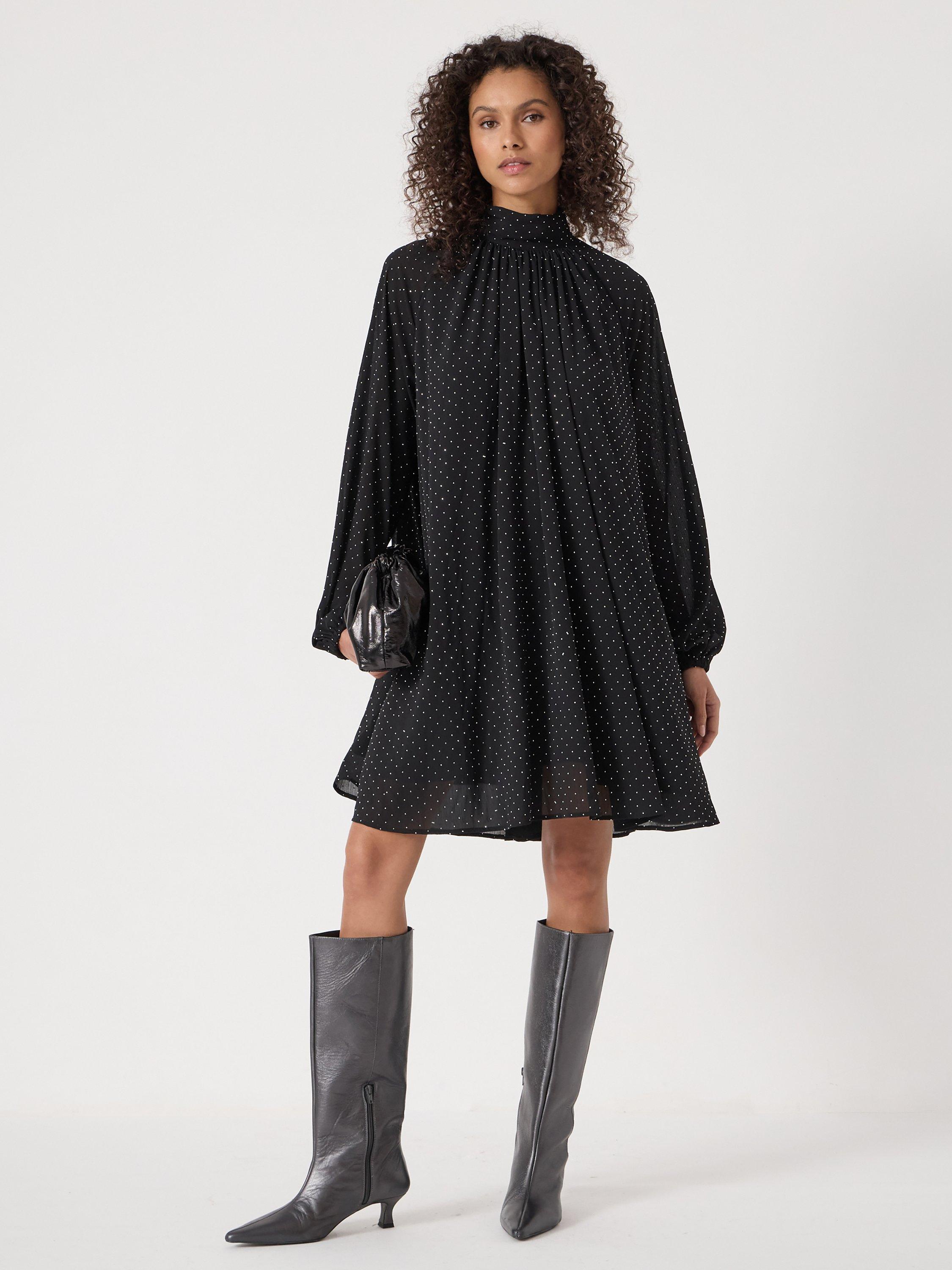 black crepe diamante detail mini dress CELINA Diamante Embellished High Neck Mini Dress In Black main image 0