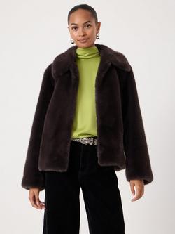 HUSH Collared Faux Fur Jacket, Chocolate Brown, Chocolate Brown