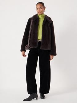 HUSH Collared Faux Fur Jacket, Chocolate Brown - view 2, Chocolate Brown