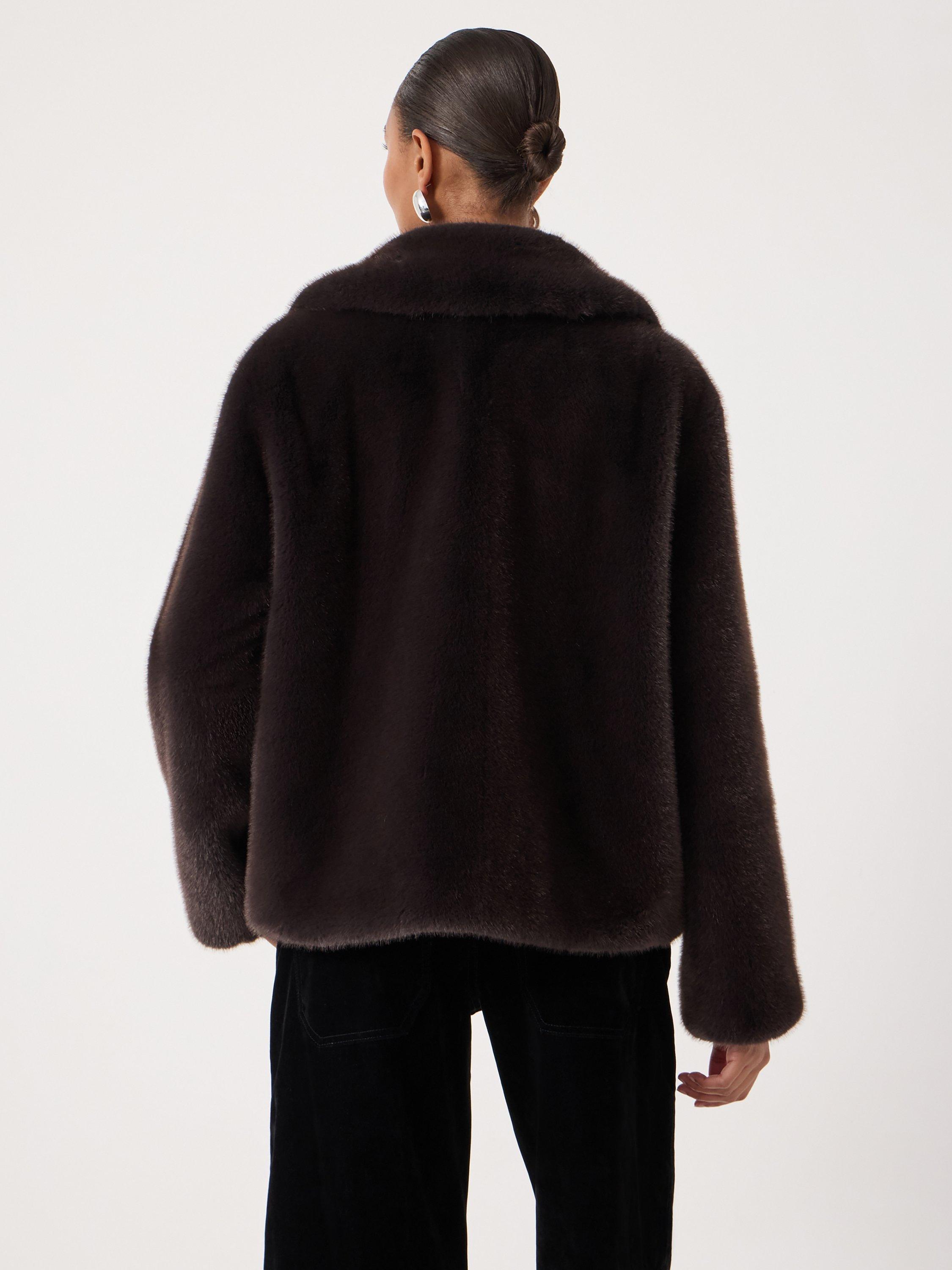 Product image 4 of 4, which shows HUSH Collared Faux Fur Jacket, Chocolate Brown, L-XL