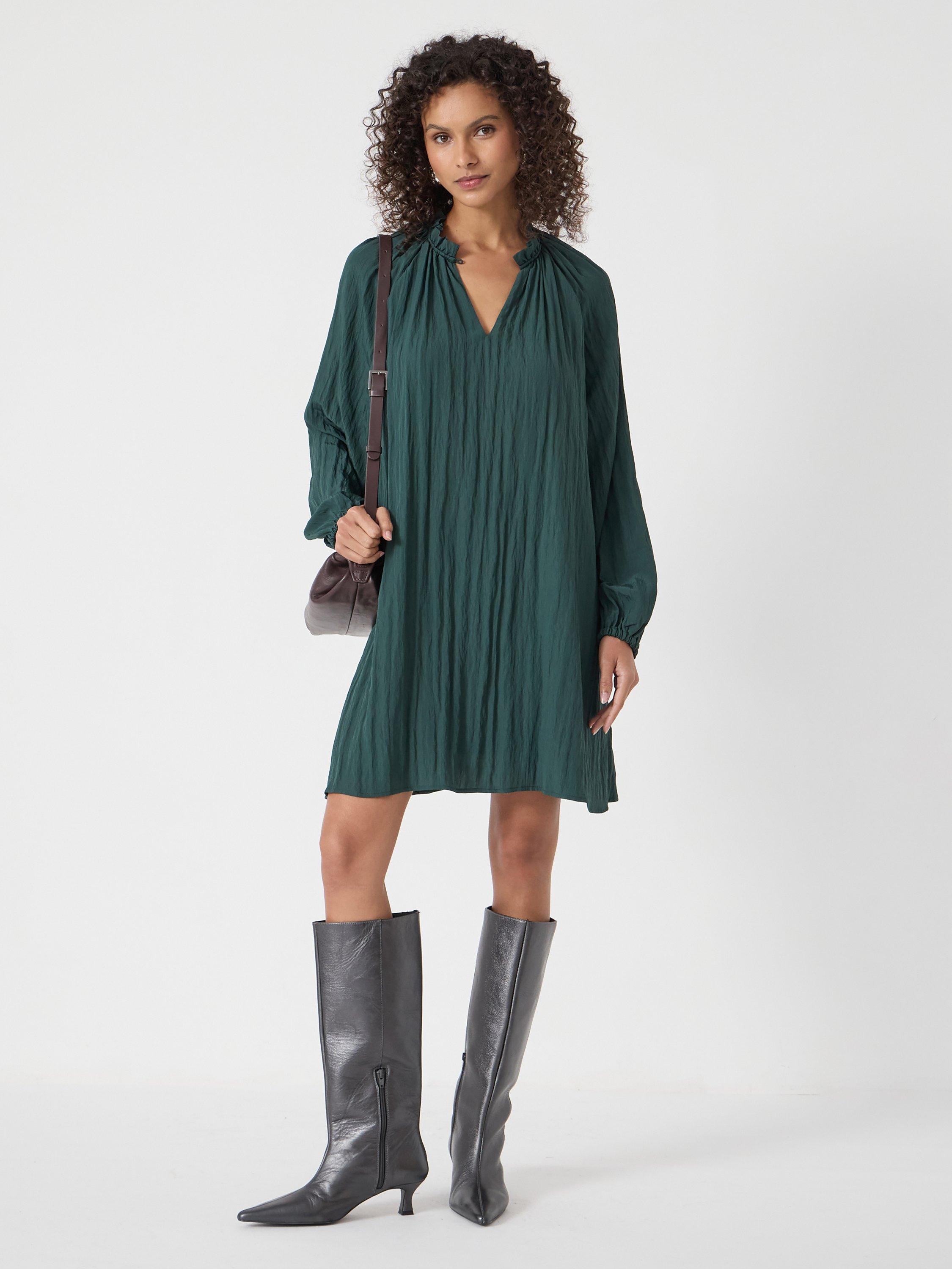 Product image 1 of 5, which shows HUSH Ruffle Mini Dress, Teal Green, L