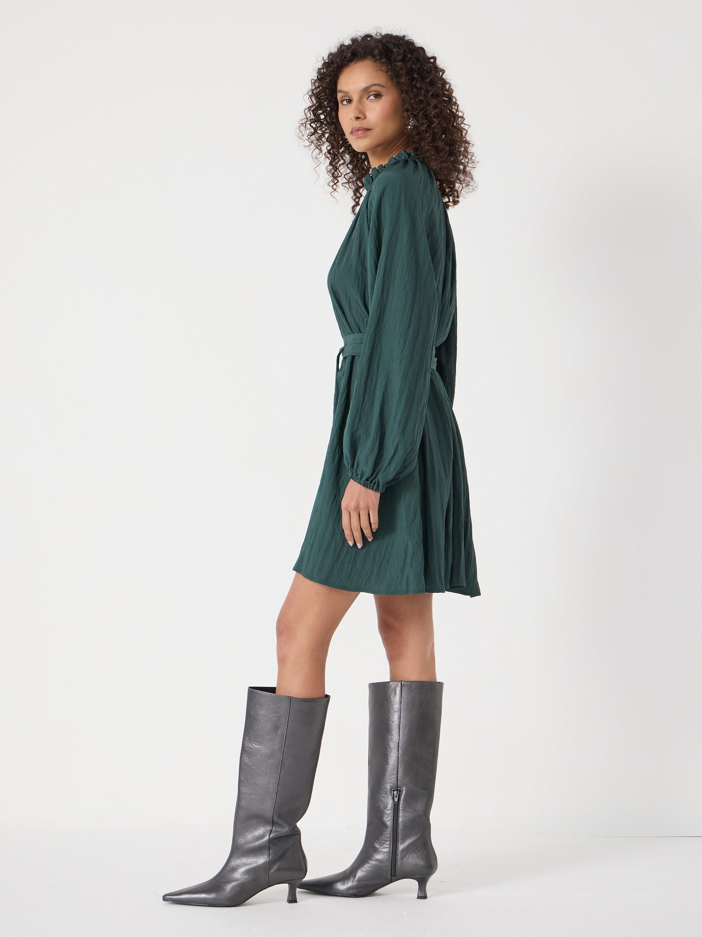 Product image 2 of 5, which shows HUSH Ruffle Mini Dress, Teal Green, L