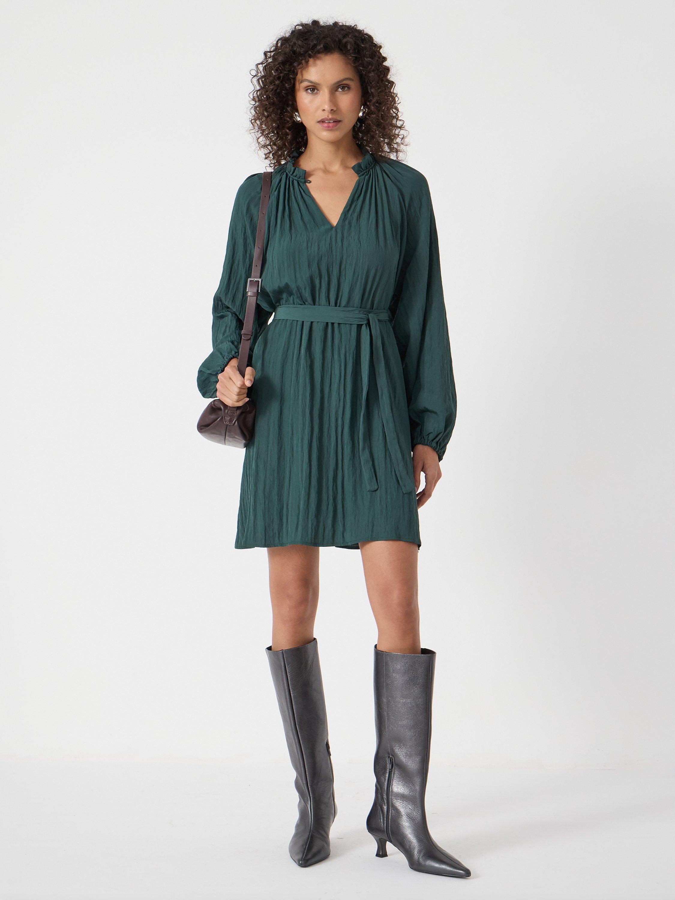 Product image 3 of 5, which shows HUSH Ruffle Mini Dress, Teal Green, L