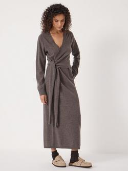 HUSH V-Neck Tie Waist Pure Wool Jumper Dress - view 2, Antler Brown