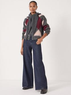 HUSH Crew Neck Argyle Cardigan, Charcoal Marl Mix - view 2, Charcoal Marl Mix