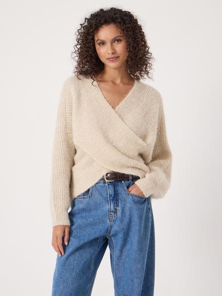 HUSH Betty Wool Rich Wrap Jumper, Ercu Metallic