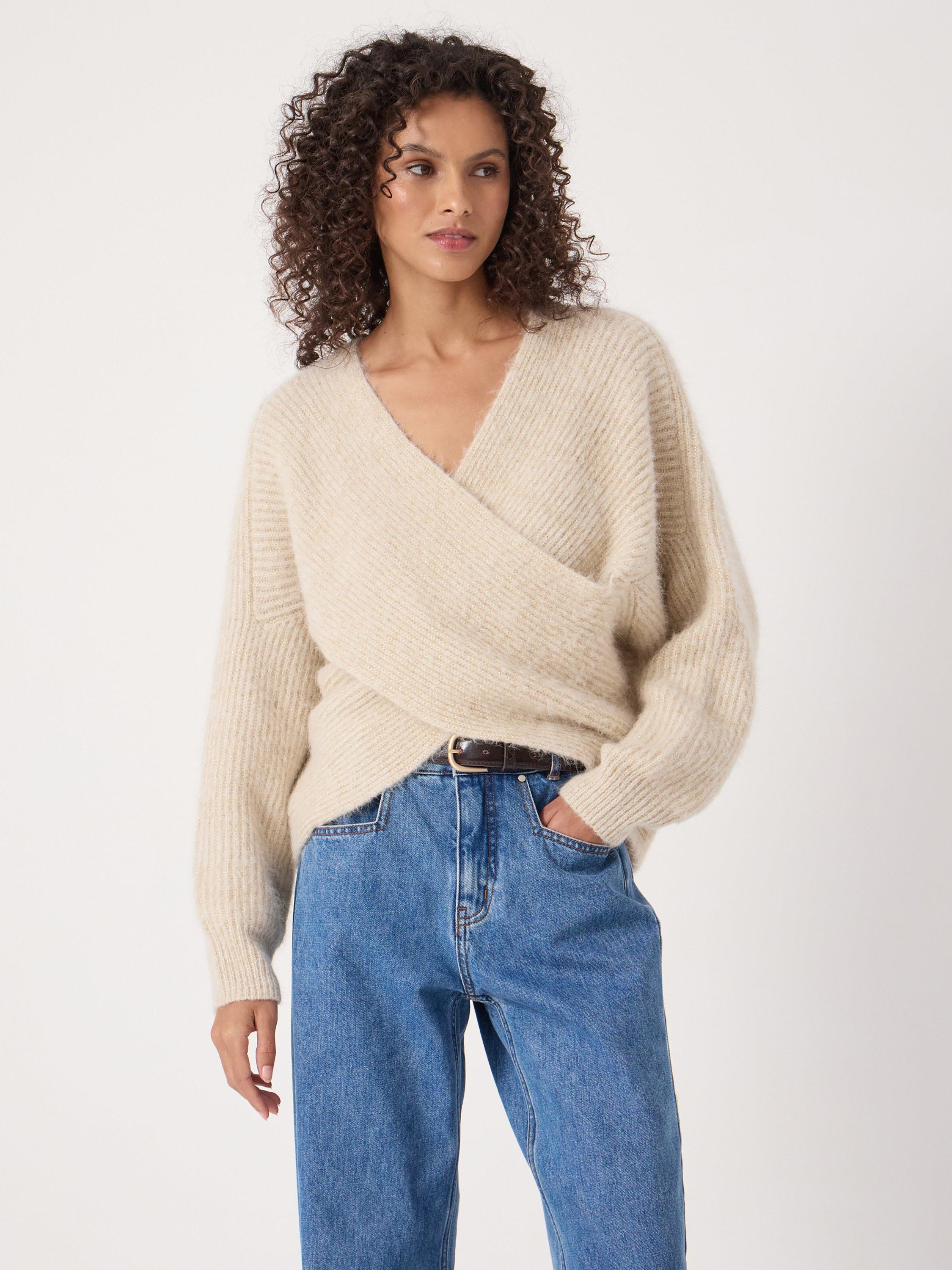 Product image 2 of 6, which shows HUSH Betty Wool Rich Wrap Jumper, Ercu Metallic, XS-S