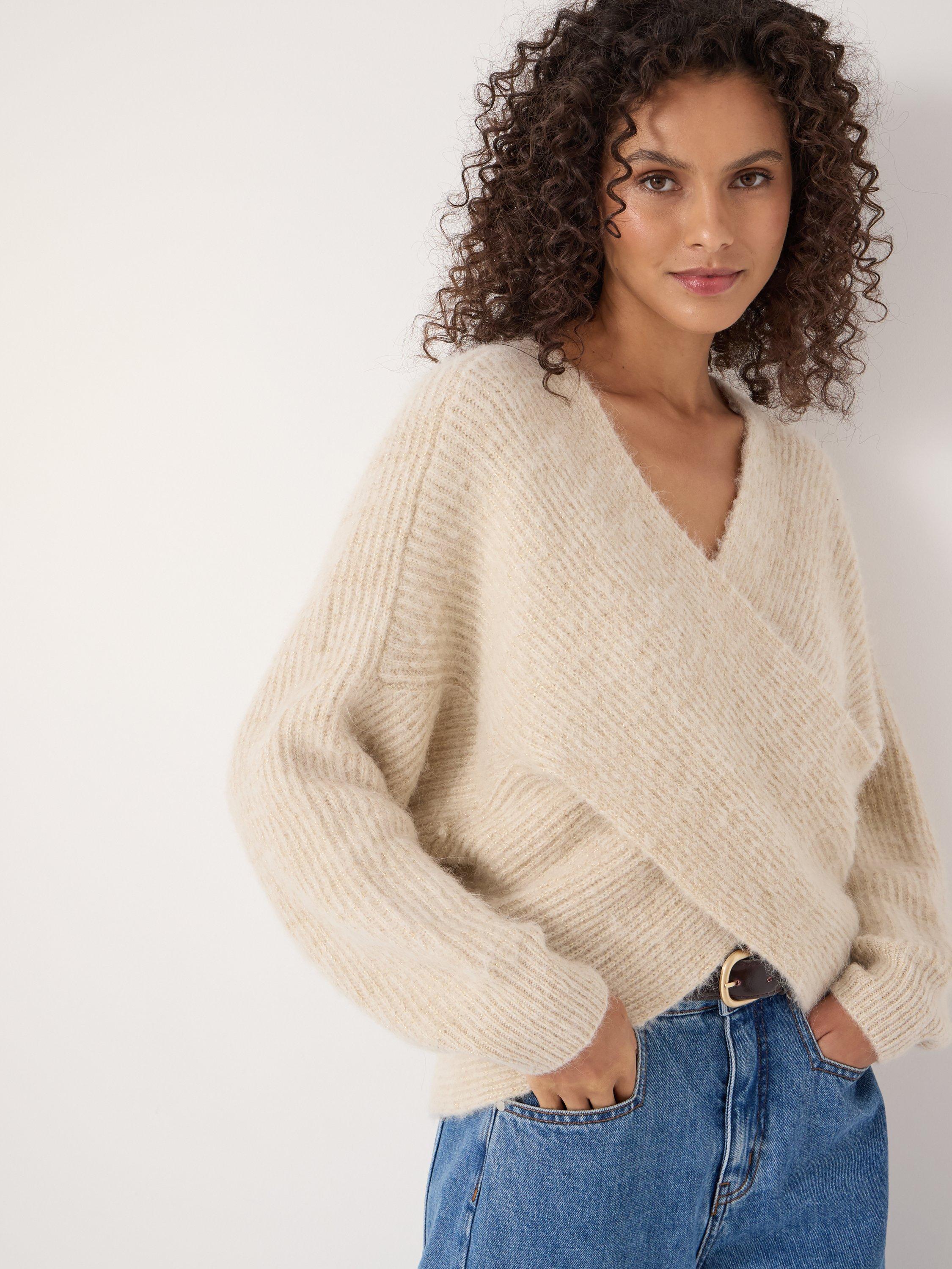 Product image 3 of 6, which shows HUSH Betty Wool Rich Wrap Jumper, Ercu Metallic, XS-S