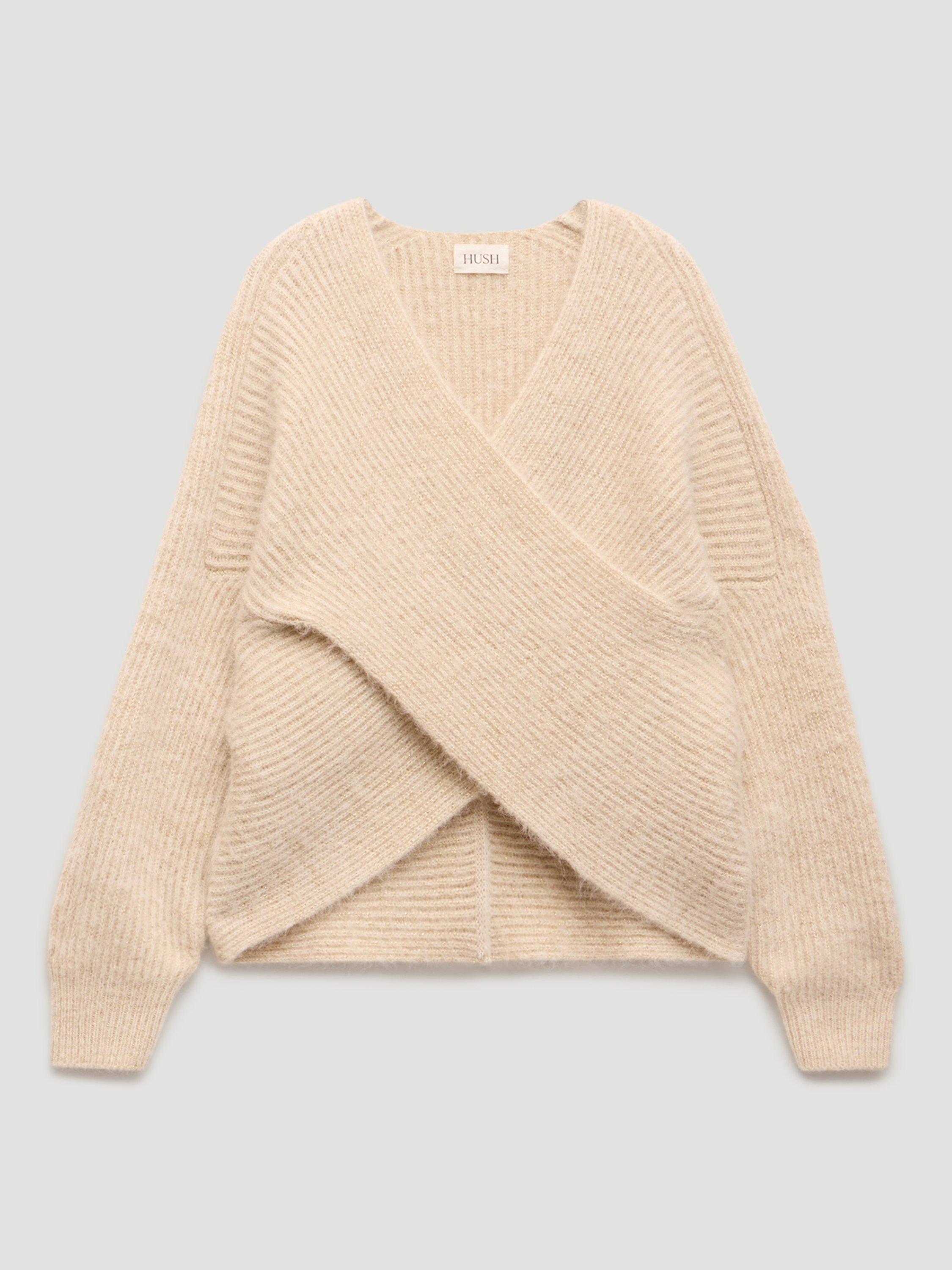 Product image 4 of 6, which shows HUSH Betty Wool Rich Wrap Jumper, Ercu Metallic, XS-S