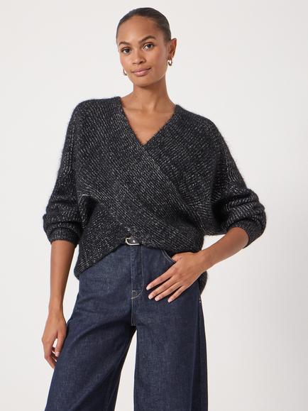 HUSH Betty Wool Rich Wrap Jumper, Silver Metallic
