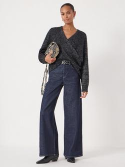 HUSH Betty Wool Rich Wrap Jumper - view 2, Silver Metallic