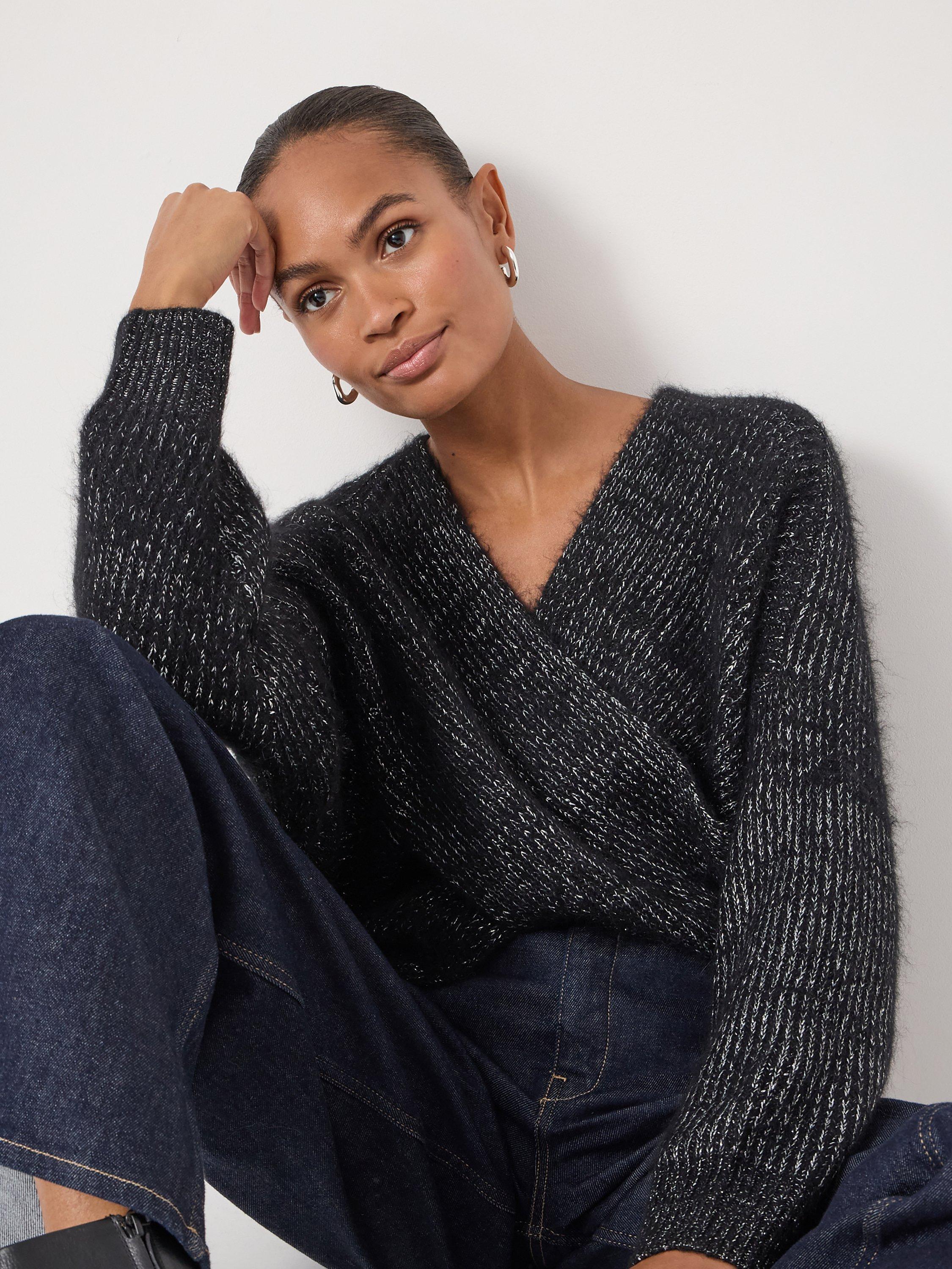 Product image 3 of 5, which shows HUSH Betty Wool Rich Wrap Jumper, Silver Metallic, S-M