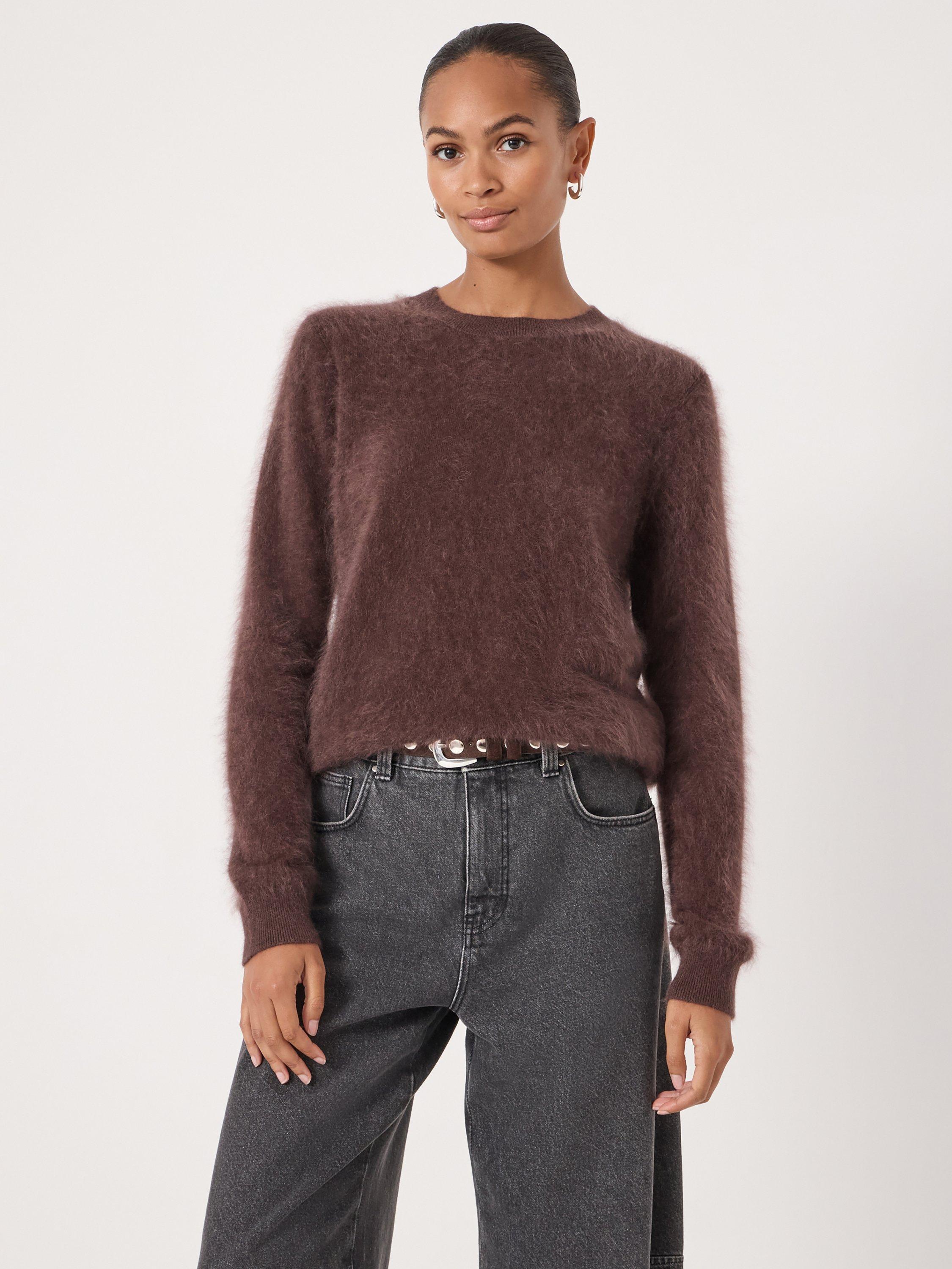 Product image 1 of 5, which shows HUSH Fluffy Pure Cashmere Jumper, Chocolate Brown, L-XL