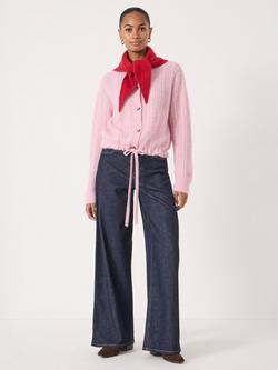 HUSH Cable Knit Drawstring Wool Rich Cardigan, Strawberry Pink - view 2, Strawberry Pink