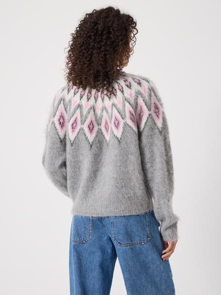HUSH Crew Neck Fair Isle Jumper, Light Grey Marl - view 2, Light Grey Marl