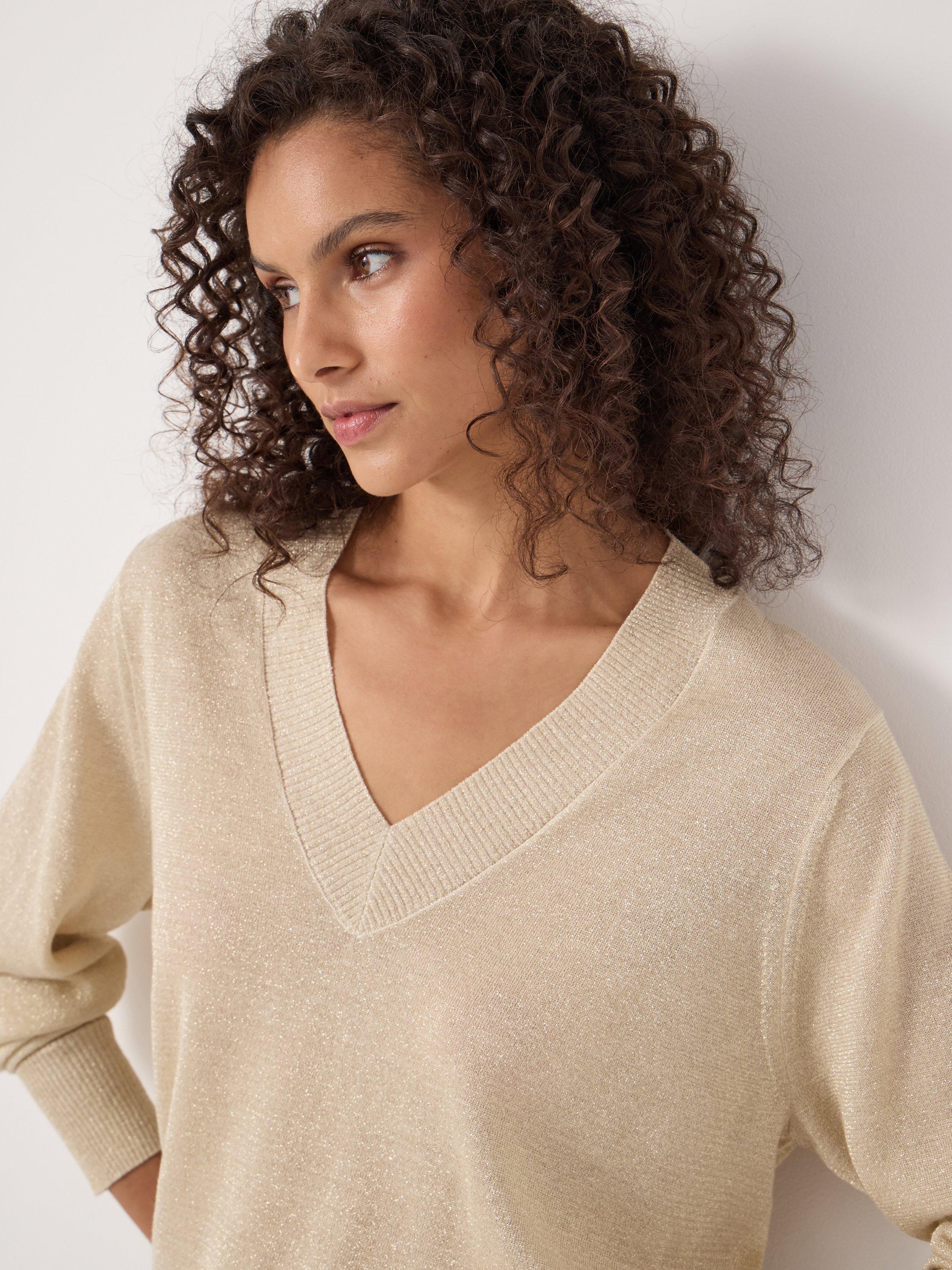 Product image 4 of 4, which shows HUSH Gracey V-Neck Jumper, Gold, XS-S