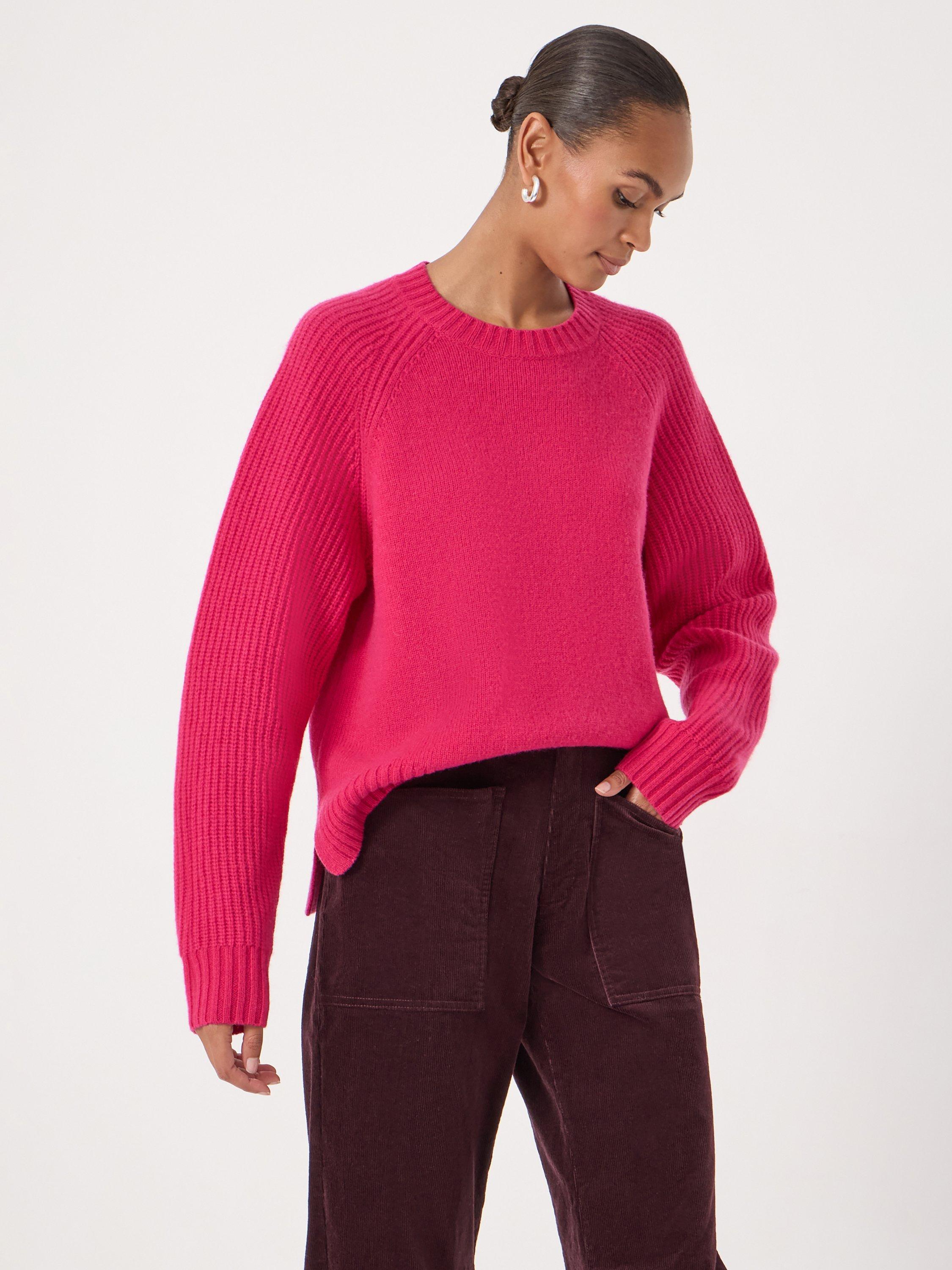 HUSH Mira Detachable Roll Neck Pure Wool Jumper, Magenta Pink