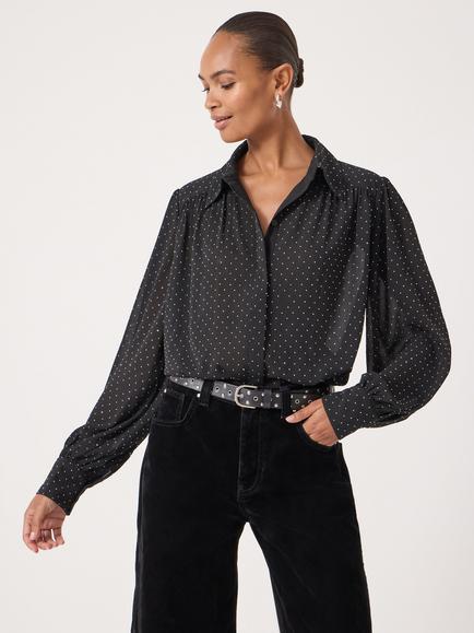 HUSH Diamante Long Sleeve Shirt, Black - view 2, Black