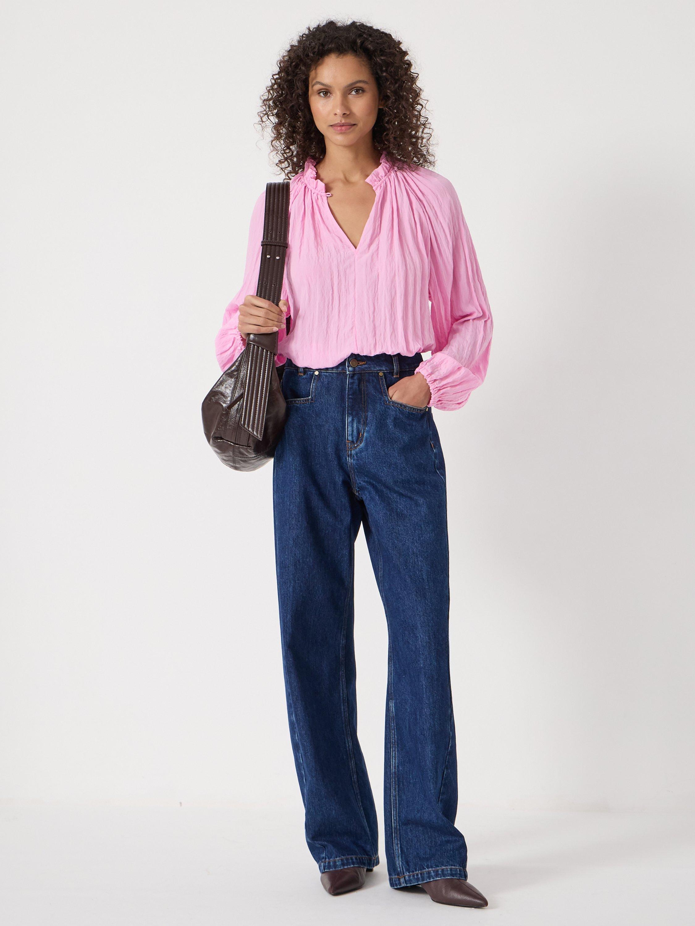 Product image 3 of 5, which shows HUSH Ruffle Long Sleeve Top, Candy Pink, XXS