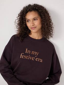 HUSH Crew Neck Festive Era Sweatshirt, Plum Purple - view 2, Plum Purple