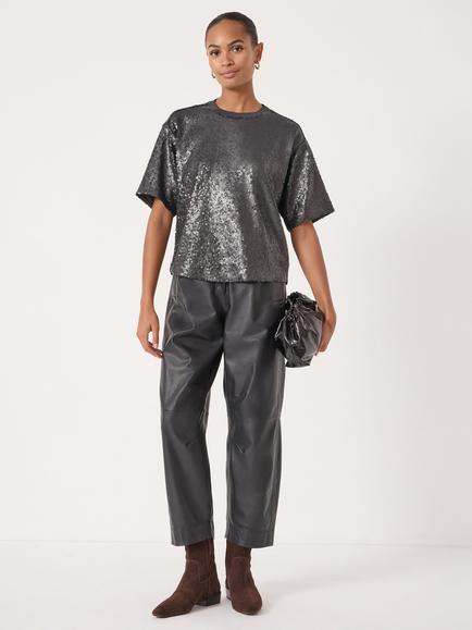 HUSH Matte Sequin T-Shirt, Gunmetal Grey - view 2, Gunmetal Grey