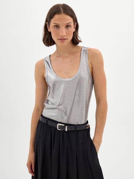 HUSH Metallic Slub Vest Top, Silver, Silver
