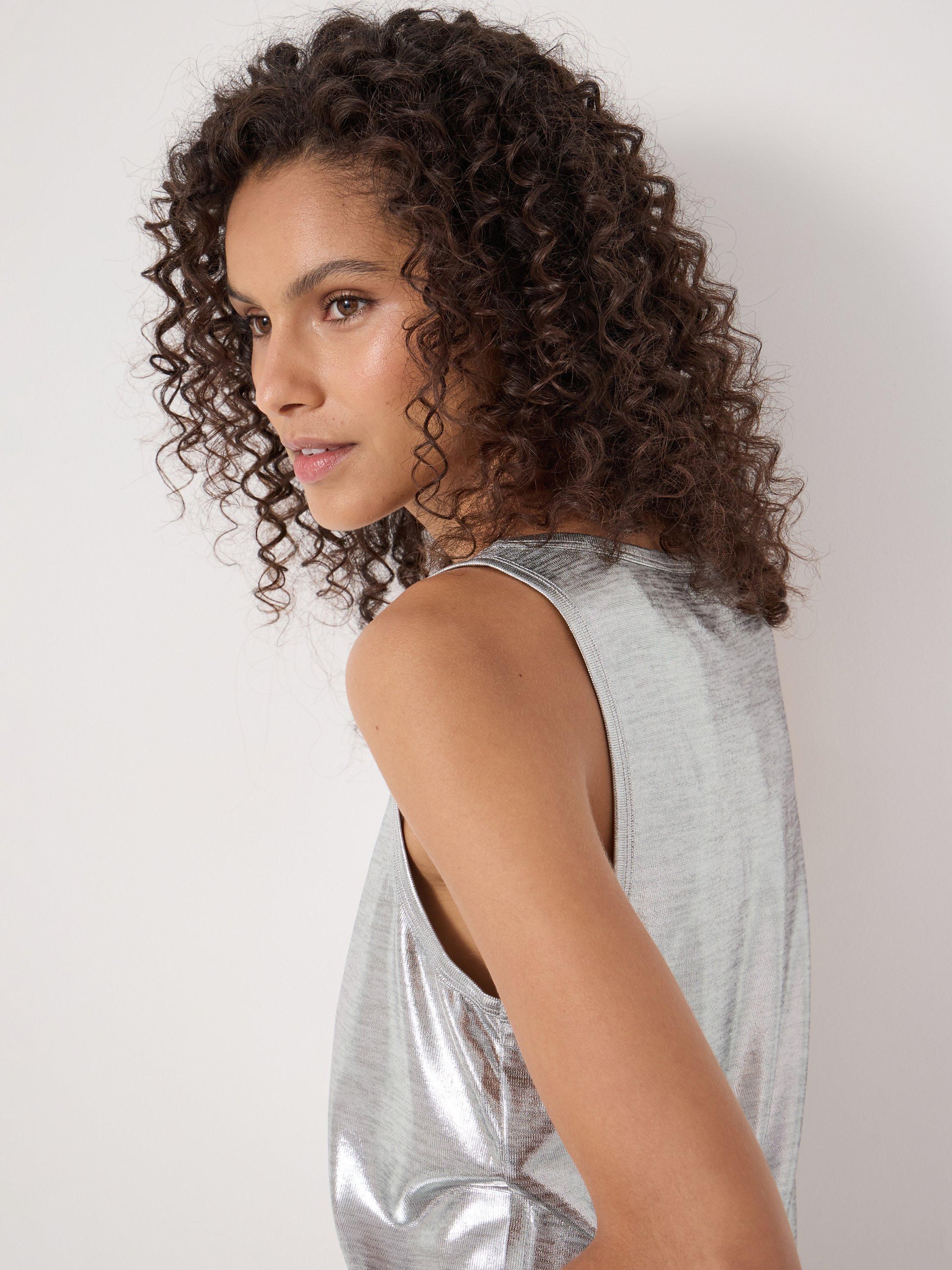 Product image 5 of 5, which shows HUSH Metallic Slub Vest Top, Silver, L