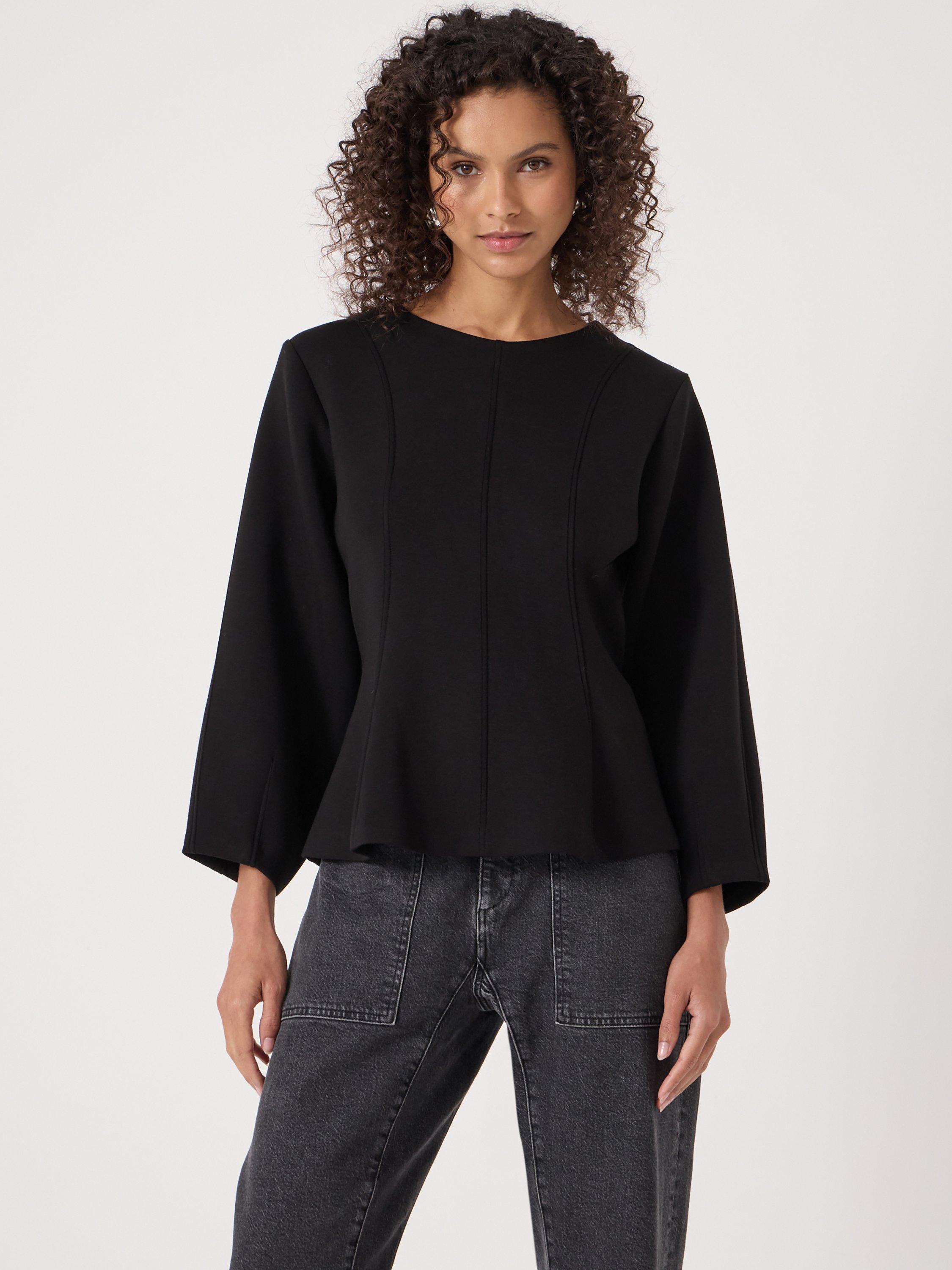 Product image 1 of 5, which shows HUSH Seam Detail Long Sleeve Top, Black, XS-S
