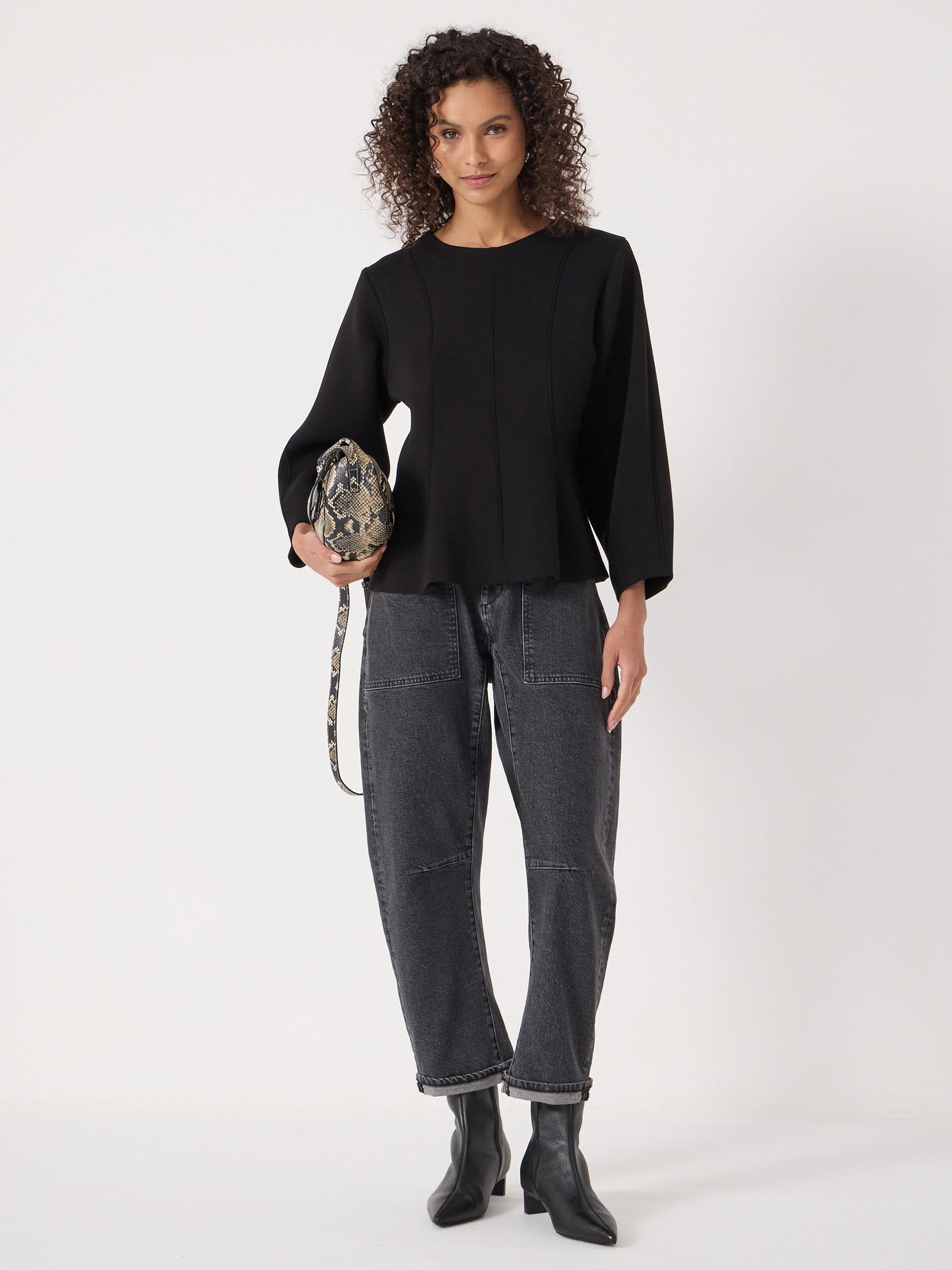 Product image 3 of 5, which shows HUSH Seam Detail Long Sleeve Top, Black, XS-S