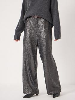 HUSH Sequin Wide Leg Trousers, Charcoal Grey, Charcoal Grey