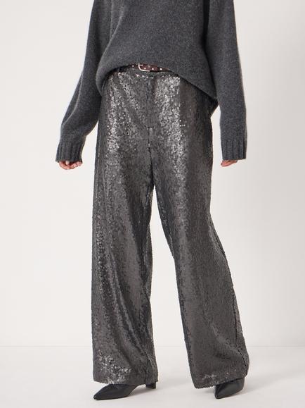 HUSH Sequin Wide Leg Trousers, Charcoal Grey, Charcoal Grey