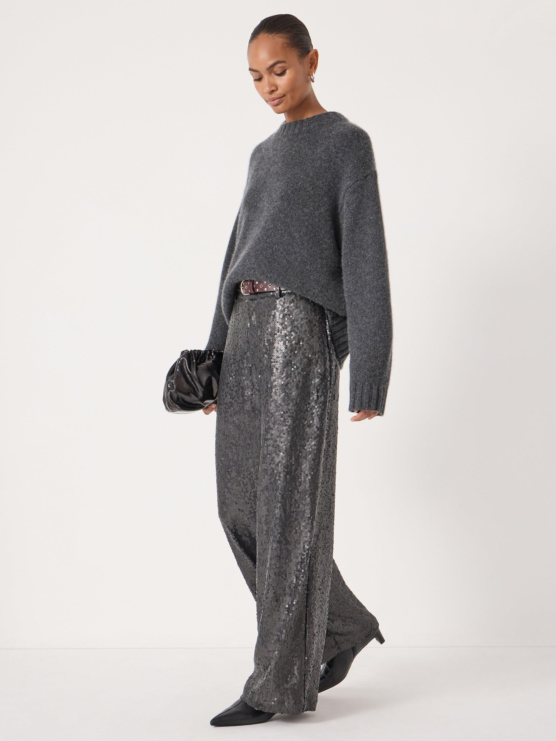 Product image 2 of 6, which shows HUSH Sequin Wide Leg Trousers, Charcoal Grey, 10