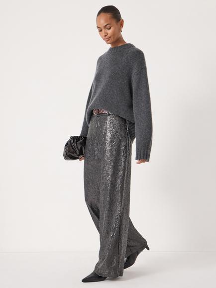 HUSH Sequin Wide Leg Trousers, Charcoal Grey - view 2, Charcoal Grey