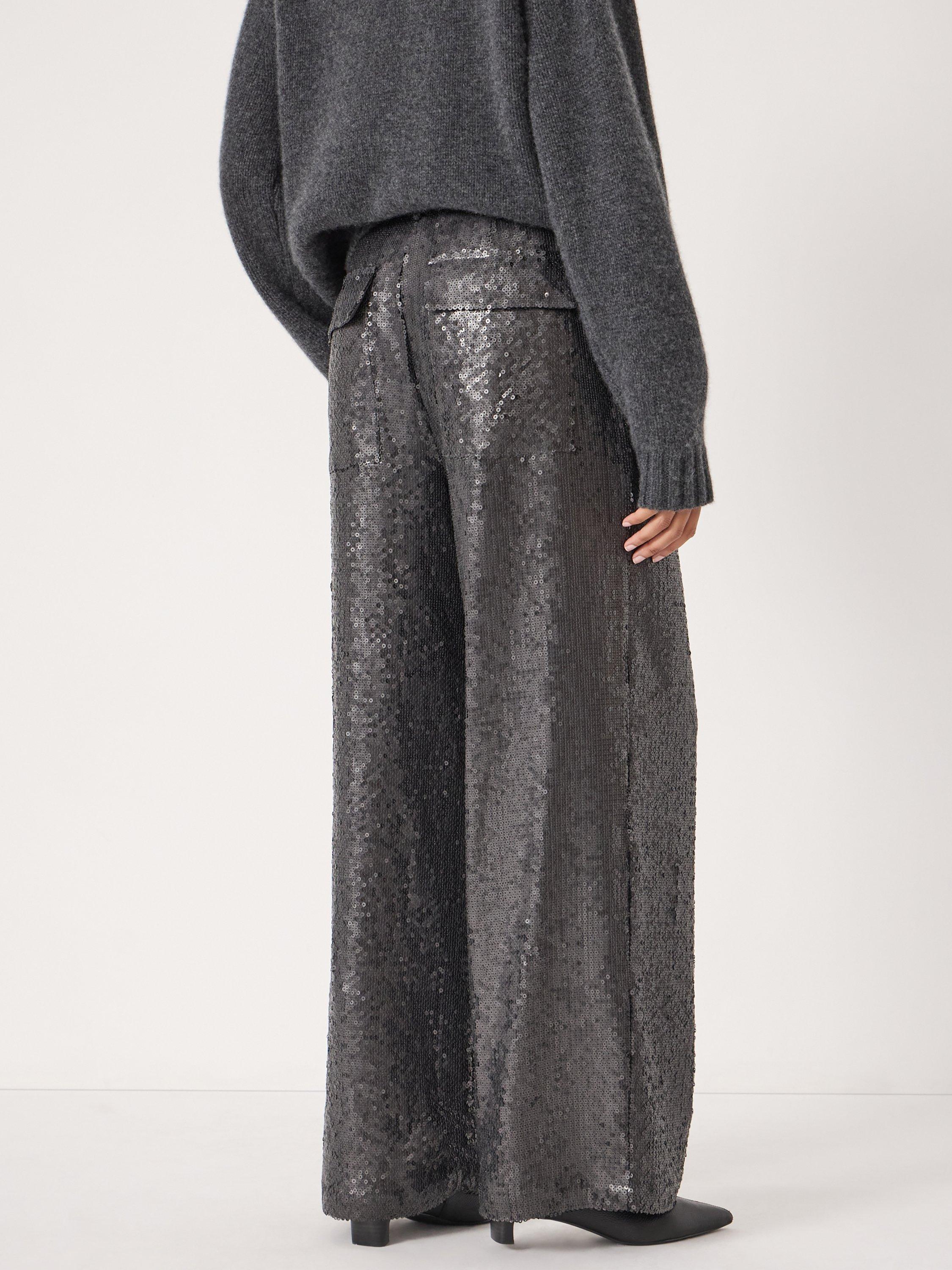 Product image 3 of 6, which shows HUSH Sequin Wide Leg Trousers, Charcoal Grey, 10