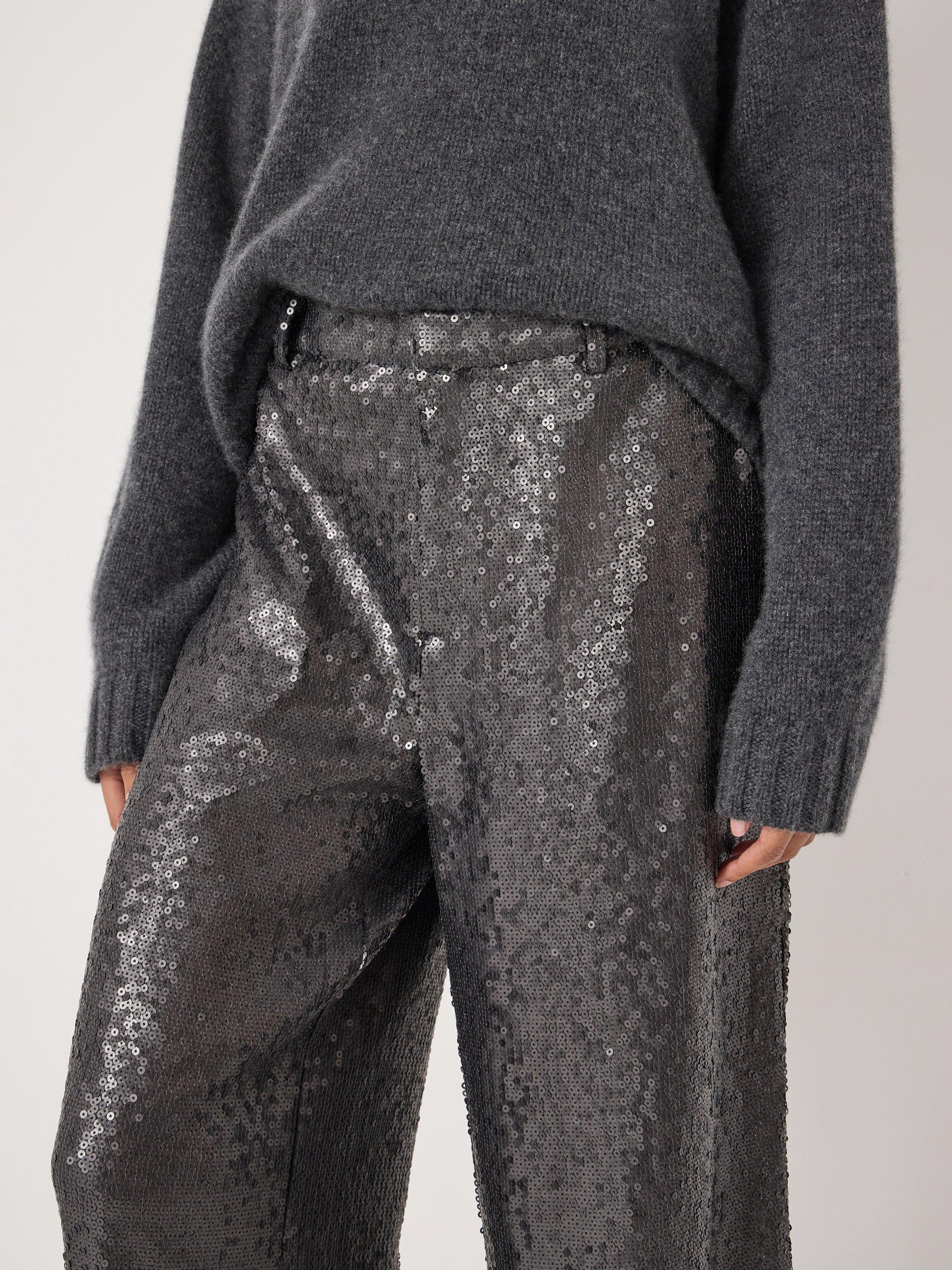 Product image 6 of 6, which shows HUSH Sequin Wide Leg Trousers, Charcoal Grey, 10